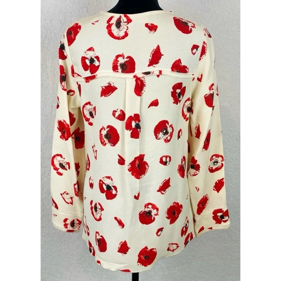 PROENZA SCHOULER • Cream/Red Poppy Print Long-Sleeve Crepe Blouse, 6 - Picture 6 of 16